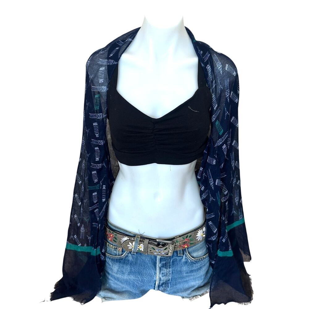 Blue Kimono Shrug Unique Handmade OneSize Boho Festival Eiffel Tower Paris